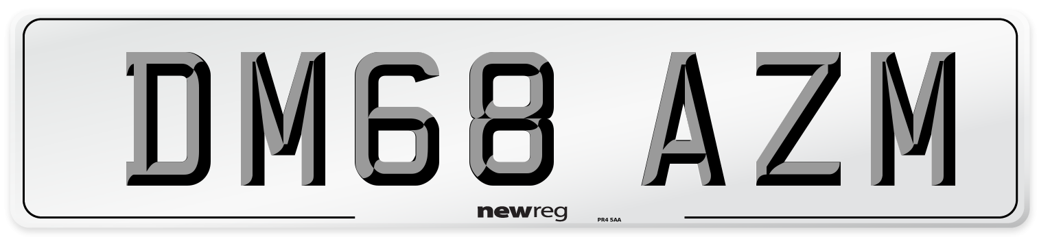 DM68 AZM Number Plate from New Reg